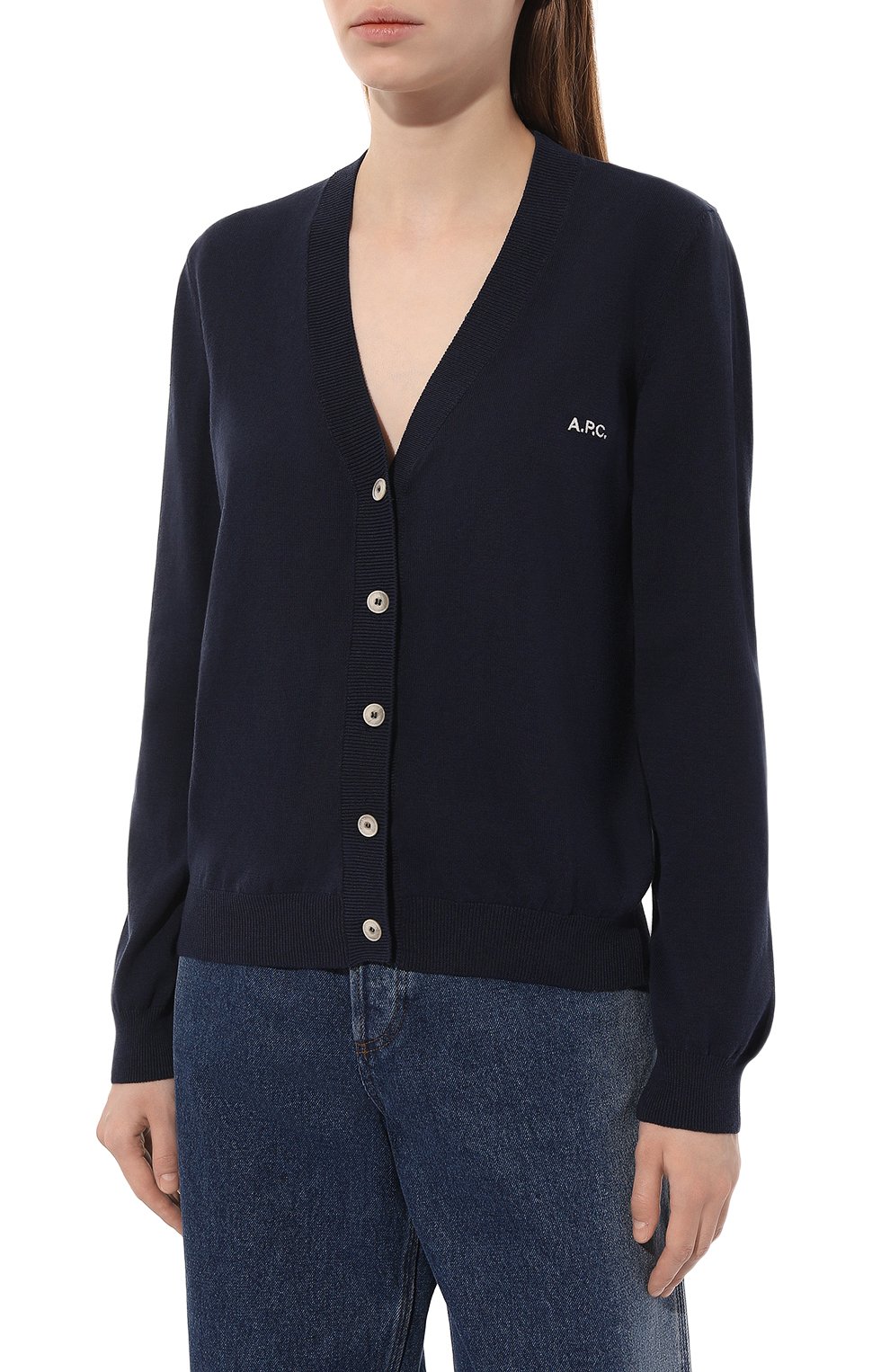 Хлопковый кардиган A.P.C. темно-синего цвета по цене 27650 руб., арт. C0EZJ-F22249, фото 3 Хлопковый кардиган A.P.C., арт. C0EZJ-F22249, фото 3