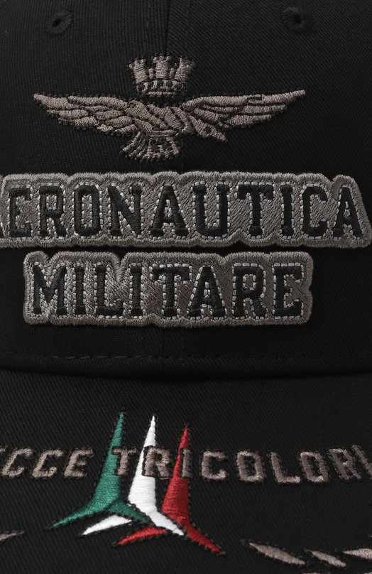 Хлопковая бейсболка Aeronautica Militare HA1104UCT02261 Чёрный  HA1104UCT02261 Фото 3