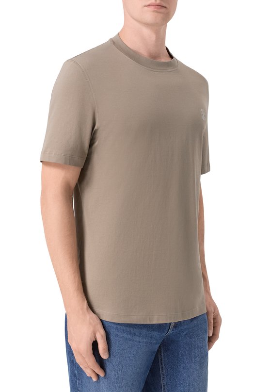 Хлопковая футболка Brunello Cucinelli M0B138440 Хаки  M0B138440 Фото 3