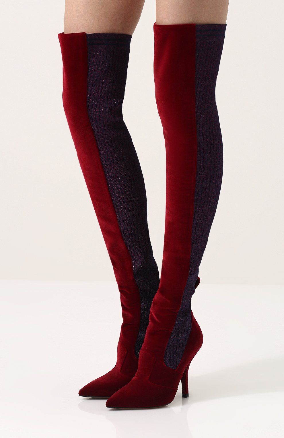 Бархатные ботфорты с вязаной отделкой на шпильке FENDI, арт. 8W6620/A02G, фото 6