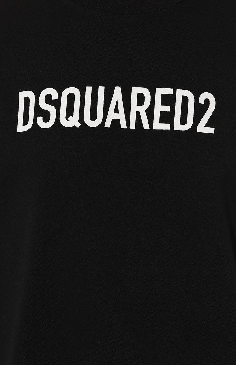 Женская хлопковая футболка DSQUARED2 черного цвета, арт. S75GD0283/S24321 | Фото 5 (Рукава: Короткие; Длина (для топов): Стандартные; Принт: С принтом; Материал сплава: Проставлено; Материал внешний: Хлопок; Стили: Спорт-шик; Женское Кросс-КТ: Футболка-одежда; Драгоценные камни: Проставлено)