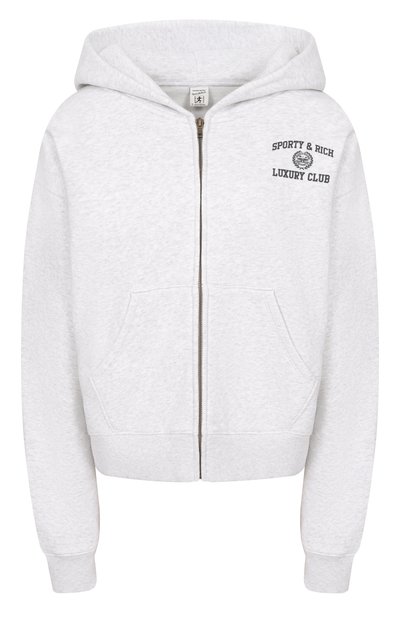 Женский хлопковая толстовка SPORTY AND RICH, арт. ST0947842GY03/S&amp;R LUXURY CLUB ZIPPED H00DIE