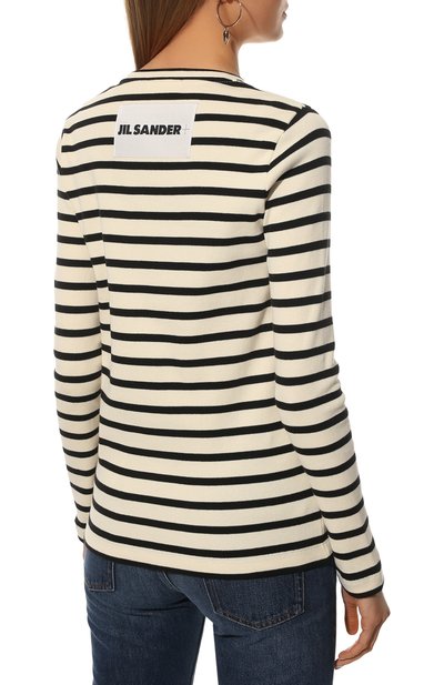 Хлопковый пуловер JIL SANDER черно-белого цвета по цене 35450 руб., арт. JPPU707523-WU247518, фото 4 Хлопковый пуловер JIL SANDER, арт. JPPU707523-WU247518, фото 4