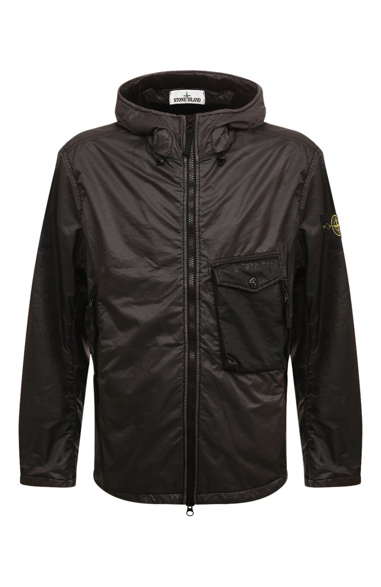 Мужская куртка STONE ISLAND темно-серого цвета, арт. 731543035 | Фото 1 (Рукава: Длинные; Материал сплава: Проставлено; Драгоценные камни: Проставлено; Длина (верхняя одежда): Короткие; Материал внешний: Синтетический материал; Кросс-КТ: Ветровка, Куртка, Легкие; Стили: Кэжуэл)