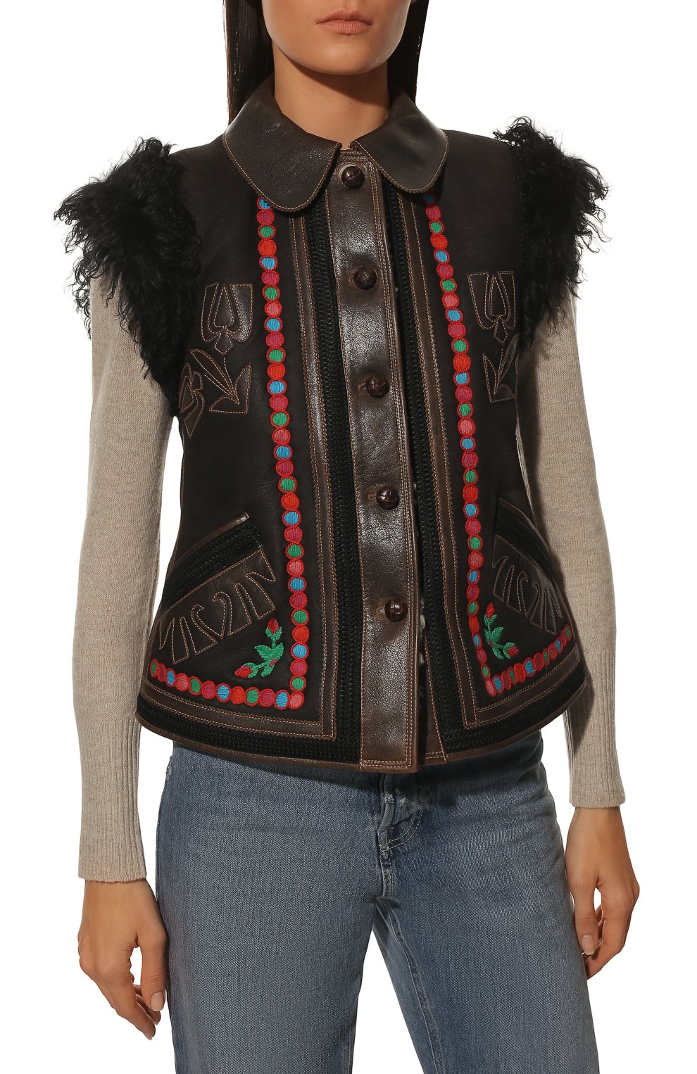 Жилет из овчины MIU MIU темно-коричневого цвета по цене 640000 руб., арт. MPT250-BI6-F0V57, фото 3 Жилет из овчины MIU MIU, арт. MPT250-BI6-F0V57, фото 3