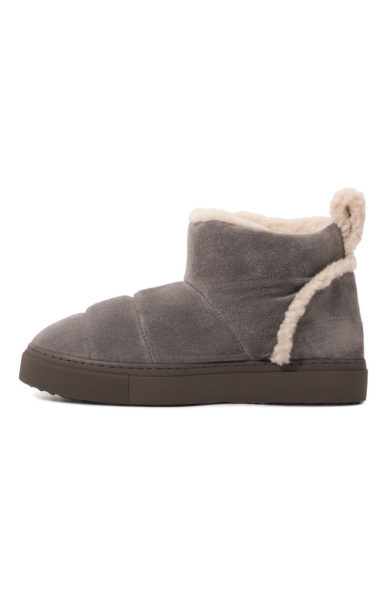 Женские замшевые полусапоги shearling slip-in INUIKII серого цвета, арт. 75202-010 | Фото 4 (Драгоценные камни: Проставлено; Подошва: Платформа; Материал утеплителя: Натуральный мех; Материал внешний: Натуральная кожа, Замша; Материал сплава: Проставлено; Высота голенища: Низкие; Кросс-КТ: угги)