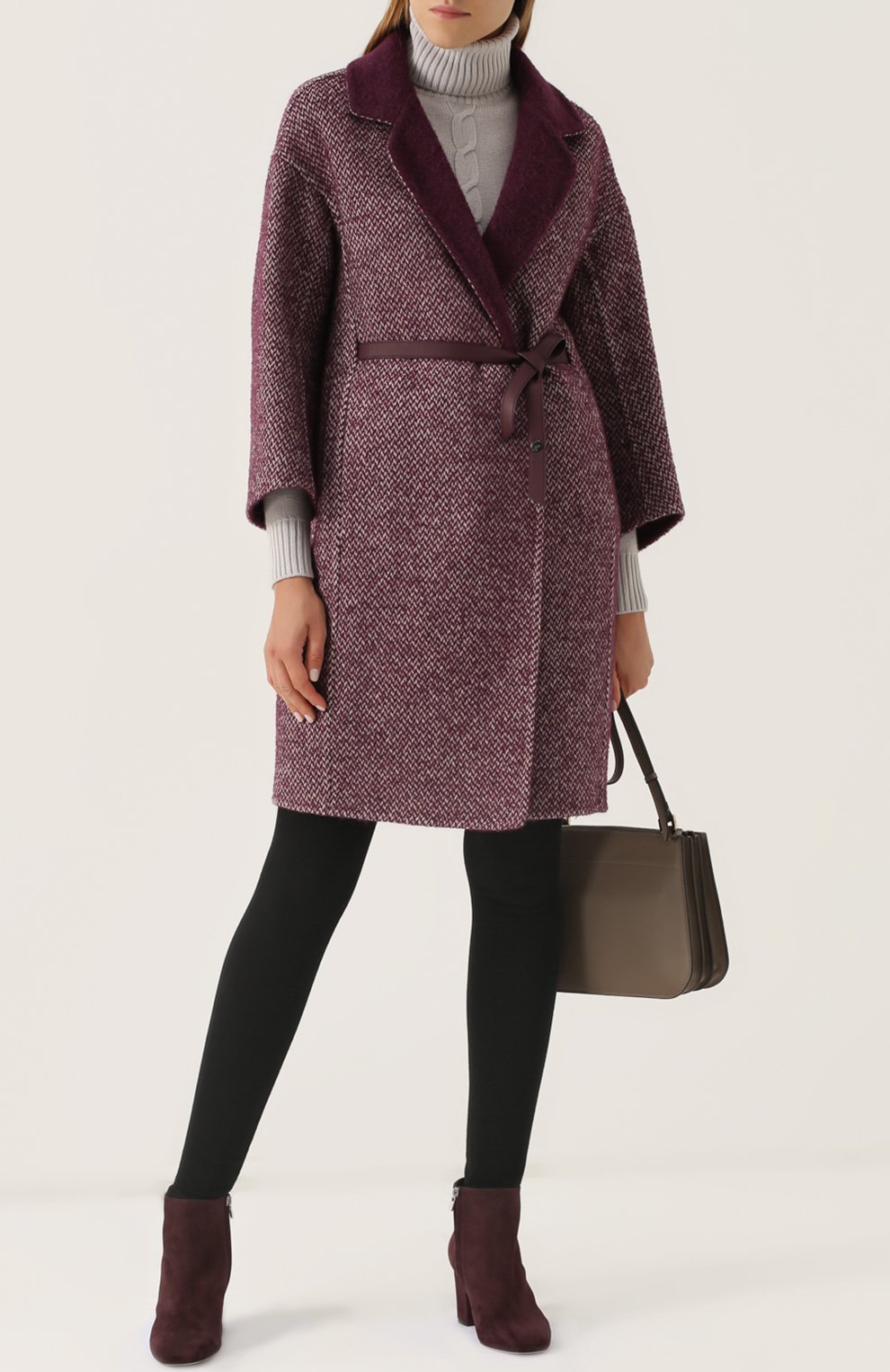 Шерстяное пальто с поясом LORO PIANA бордового цвета по цене 260500 руб., арт. FAG3273, фото 2 Шерстяное пальто с поясом LORO PIANA, арт. FAG3273, фото 2