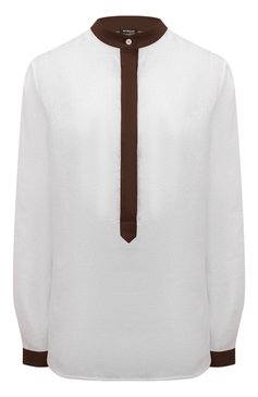Женская льняная блузка KITON белого цвета, арт. D49412H06207 | Фото 1 (Рукава: Длинные; Длина (для топов): Удлиненные; Материал внешний: Лен; Стили: Кэжуэл; Принт: Без принта; Женское Кросс-КТ: Блуза-одежда)