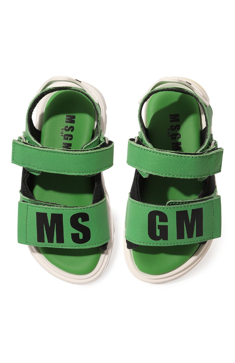 Детские кожаные сандалии MSGM KIDS зеленого цвета, арт. 73998/36-40 | Фото 4 (Материал внутренний: Натуральная кожа; Материал сплава: Проставлено; Нос: Не проставлено)