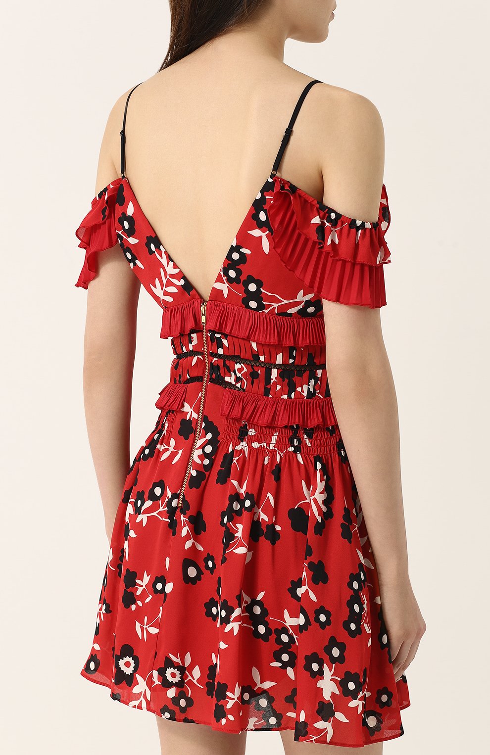 Приталенное мини-платье с оборками и открытыми плечами SELF-PORTRAIT красного цвета по цене 28750 руб., арт. SP16-091S, фото 4 Приталенное мини-платье с оборками и открытыми плечами SELF-PORTRAIT, арт. SP16-091S, фото 4