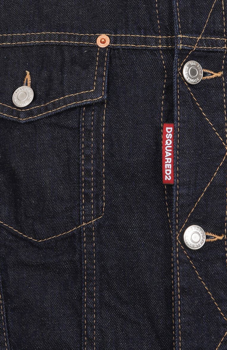 Мужская джинсовая куртка DSQUARED2 темно-синего цвета, арт. S78DM0045/S30825 | Фото 6 (Материал внешний: Хлопок, Деним; Длина (верхняя одежда): Короткие; Рукава: Длинные; Кросс-КТ: Деним, Легкие; Стили: Кэжуэл; Автоматизация сос�тава: Проставлено; Автоматизация ТО: Проставлено)