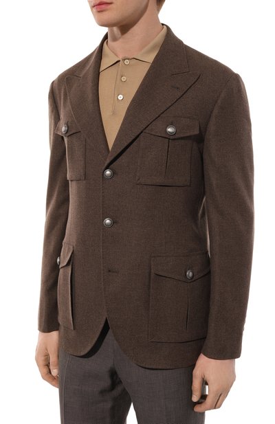 Пиджак из шерсти и шелка BRUNELLO CUCINELLI темно-коричневого цвета по цене 553000 руб., арт. MN4857BDD, фото 5 Пиджак из шерсти и шелка BRUNELLO CUCINELLI, арт. MN4857BDD, фото 5