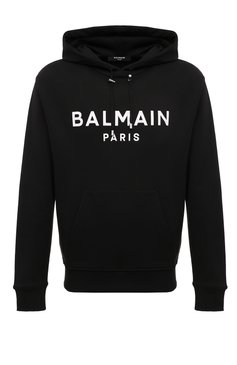 Мужской хлопковое худи BALMAIN черного цвета, арт. DH1JR002/BB65 | Фото 1 (Рукава: Длинные; Длина (для топов): Стандартные; Материал сплава: Проставлено; Драгоценные камни: Проставлено; Материал внешний: Хлопок; Стили: Кэжуэл; Принт: С принтом; Мужское Кросс-КТ: Худи-одежда)