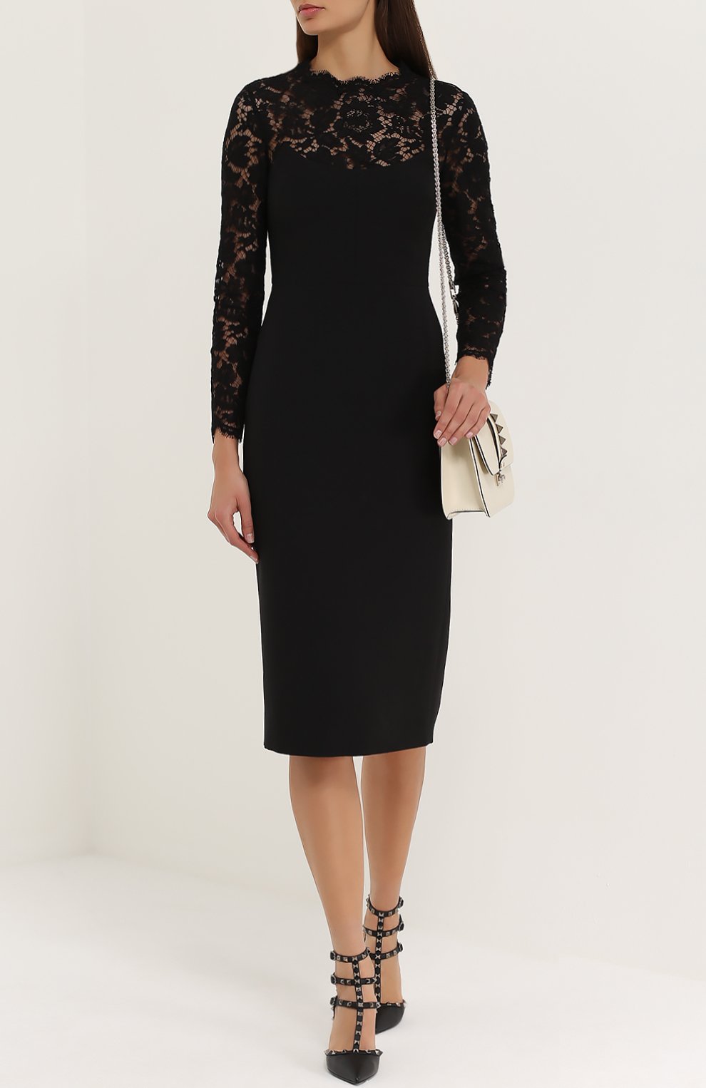 Приталенное платье с кружевным лифом и длинным рукавом VALENTINO, арт. MB3VAB65/360, фото 2