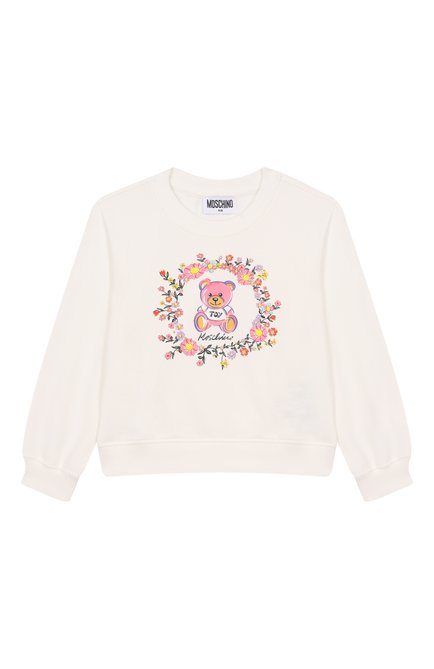 Детский хлопковый свитшот MOSCHINO молочного цвета, арт. HIF02M/LDA13/4-8 | Фото 1 (Материал внешний: Хлопок; Рукава: Длинные; Драгоценные камни: Проставлено; Материал сплава: Проставлено)
