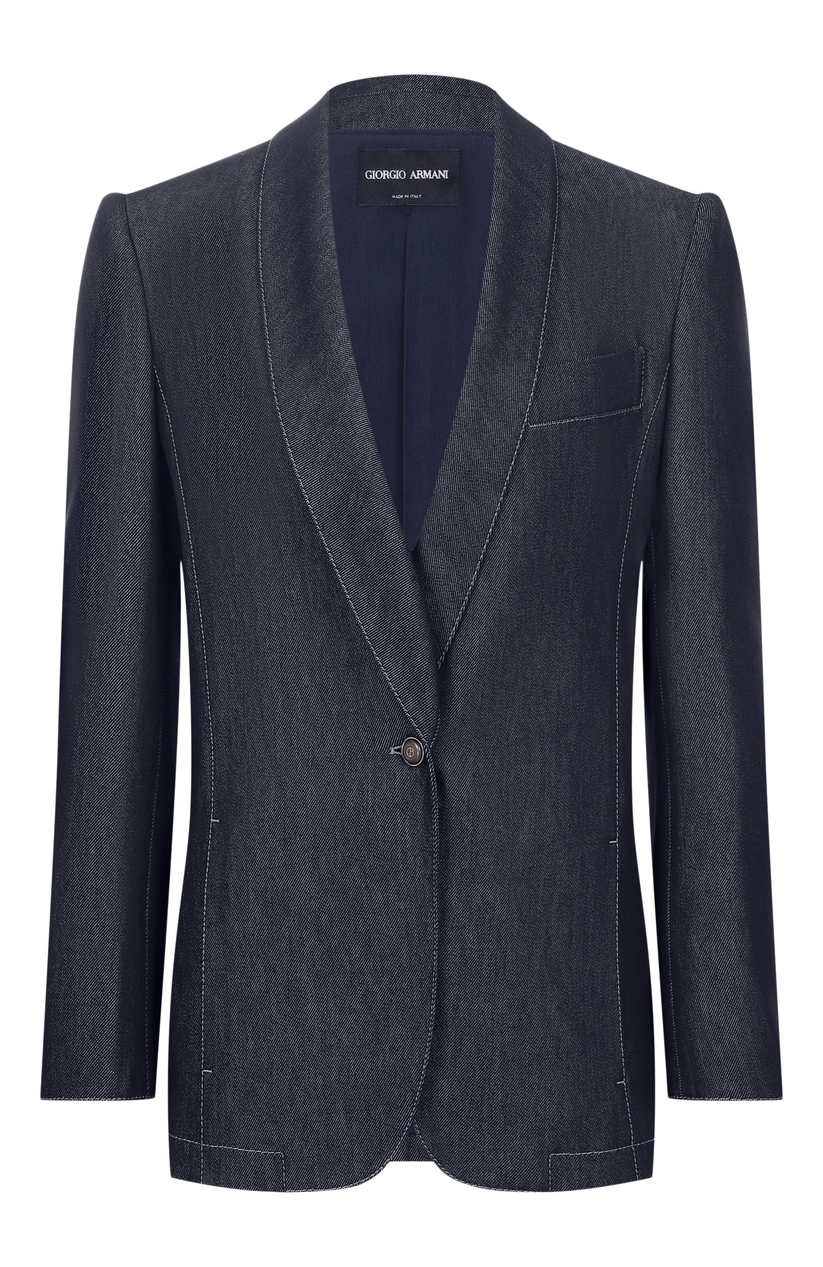 Джинсовый жакет GIORGIO ARMANI темно-синего цвета по цене 358000 руб., арт. GW003505/TE23261, фото 1 Джинсовый жакет GIORGIO ARMANI, арт. GW003505/TE23261, фото 1