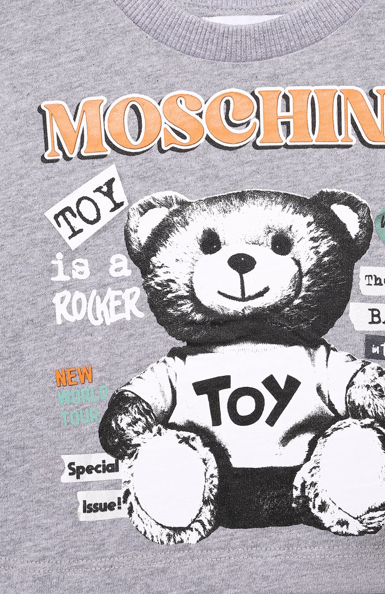 Детская укороченный лонгслив MOSCHINO серого цвета, арт. HD000U/LAA20/10-14 | Фото 3 (Рукава: Длинные; Материал внешний: Хлопок; Материал сплава: Проставлено; Драгоценные камни: Проставлено; Девочки Кросс-КТ: Лонгслив-одежда; Тематический товар: Teddy Bear; Ростовка одежда: 10 - 11 лет | 140 - 146см, 12 лет | 152 см, 13 - 15 лет | 158 см)