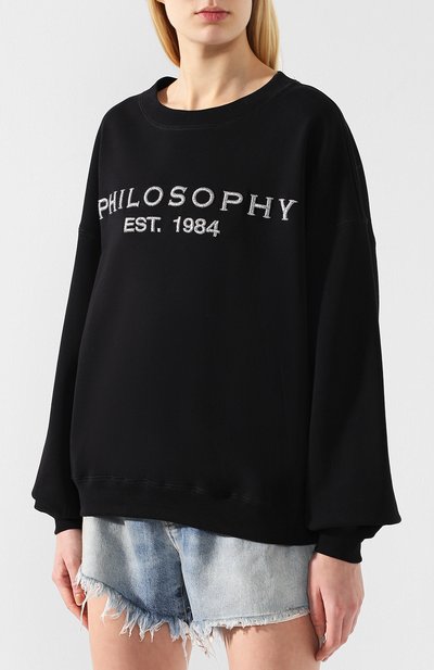 Хлопковый пуловер PHILOSOPHY DI LORENZO SERAFINI черного цвета по цене 32050 руб., арт. A1716/747, фото 3 Хлопковый пуловер PHILOSOPHY DI LORENZO SERAFINI, арт. A1716/747, фото 3