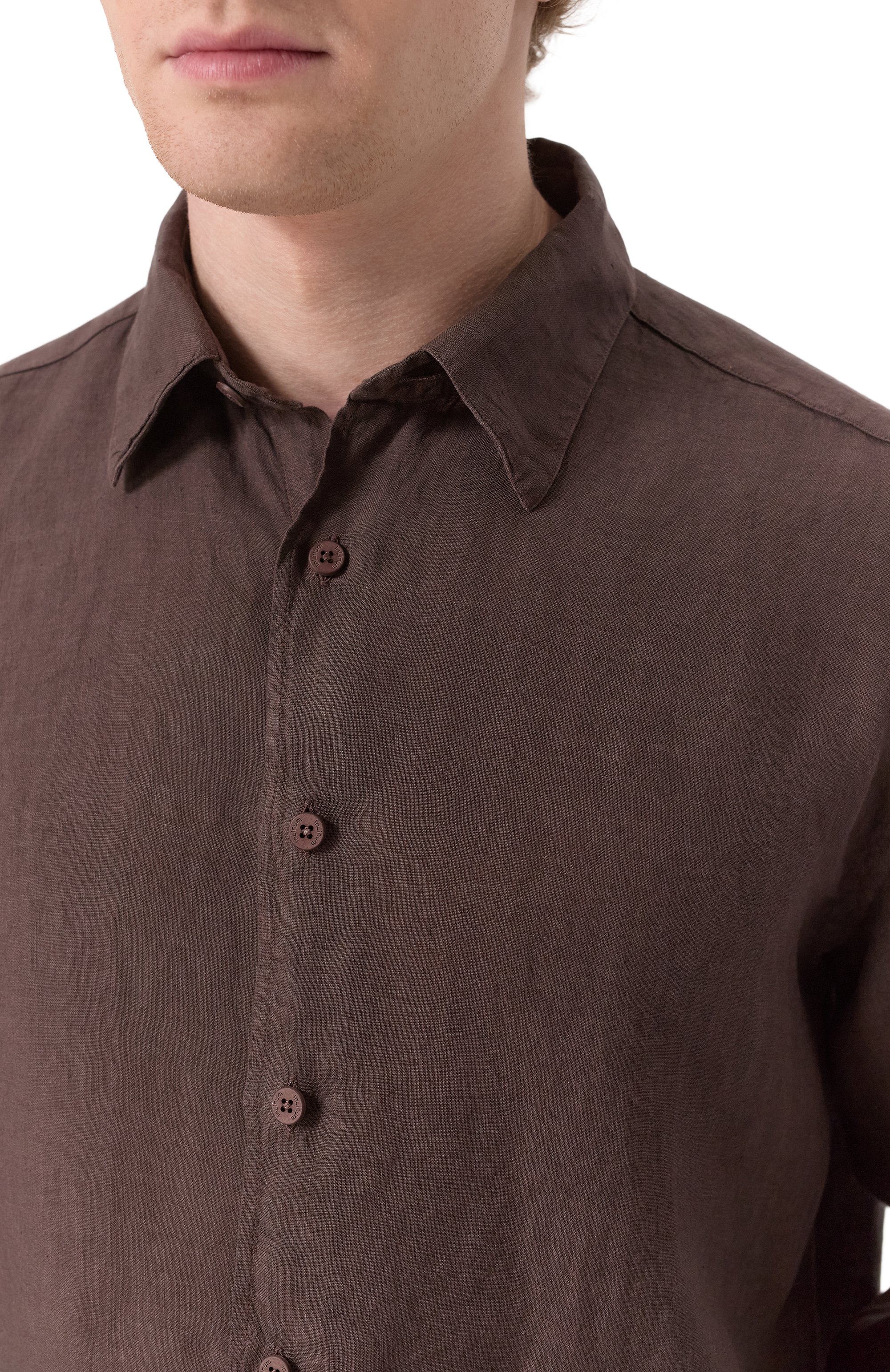 Льняная рубашка INLINUM темно-коричневого цвета по цене 26350 руб., арт. VALENTIN0_21, фото 5 Льняная рубашка INLINUM, арт. VALENTIN0_21, фото 5