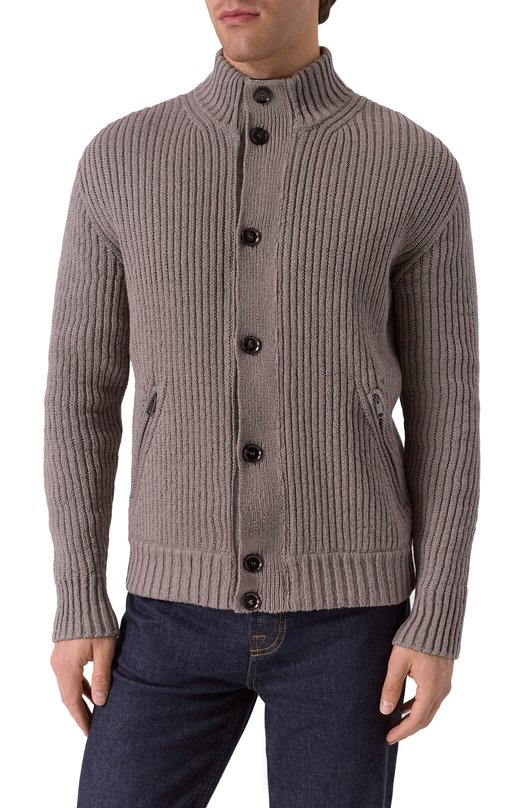 Хлопковый кардиган Brioni UMIF0L-PAK10 Бежевый  UMIF0L-PAK10 Фото 3