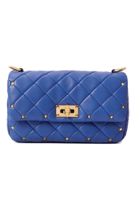 Женская сумка rockstud spike small  VALENTINO синего цвета, арт. 5W2B0Q04/IGX | Фото 1 (Драгоценные камни: Проставлено; Материал сплава: Проставлено; Материал: Натуральная кожа; �Ремень/цепочка: На ремешке; Размер: small)