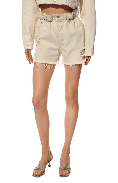 Джинсовые шорты MIU MIU кремового цвета по цене 78000 руб., арт. GWP300-10KV-F0379, фото 3 Джинсовые шорты MIU MIU, арт. GWP300-10KV-F0379, фото 3