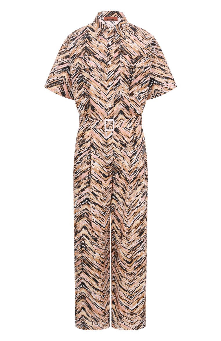 Женский хлопковый комбинезон MISSONI бежевого цвета, арт. DS25SG1R/BW00VY | Фото 1 (Рукава: Короткие; Длина (брю�ки, джинсы): Стандартные; Материал внешний: Хлопок; Случай: Повседневный; Женское Кросс-КТ: Комбинезон-одежда; Стили: Кэжуэл)