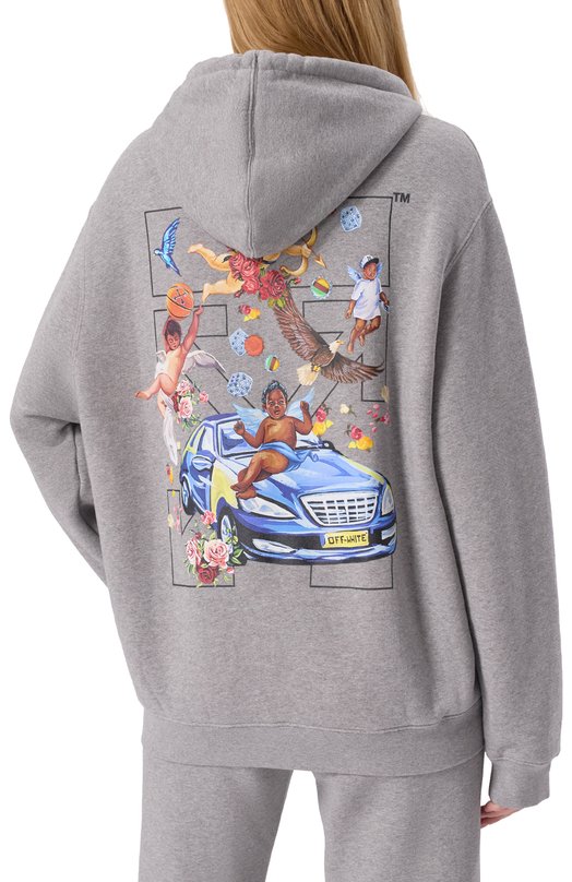 Хлопковое худи Off-White 0WBB064S25FLE002 Серый  0WBB064S25FLE002 Фото 4