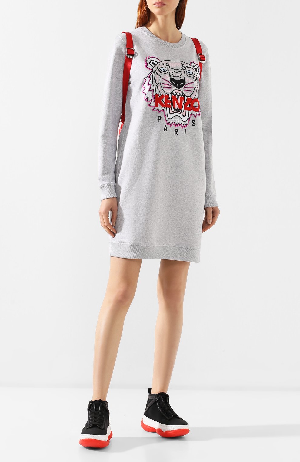 Хлопковое платье KENZO серого цвета по цене 31500 руб., арт. 2R08354XA, фото 2 Хлопковое платье KENZO, арт. 2R08354XA, фото 2
