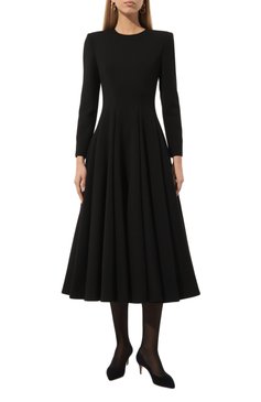 Женское шерстяное платье VALENTINO черного цвета, арт. 5B0VAD458WM | Фото 3 (Длина Ж (юбки, платья, шорты): Миди; Материал внешний: Шерсть; Драгоценные камни: Проставлено; Рукава: Длинные; Материал сплава: Проставлено; Случай: Повседневный; Женское Кросс-КТ: Платье-одежда; Стили: Романтичный)