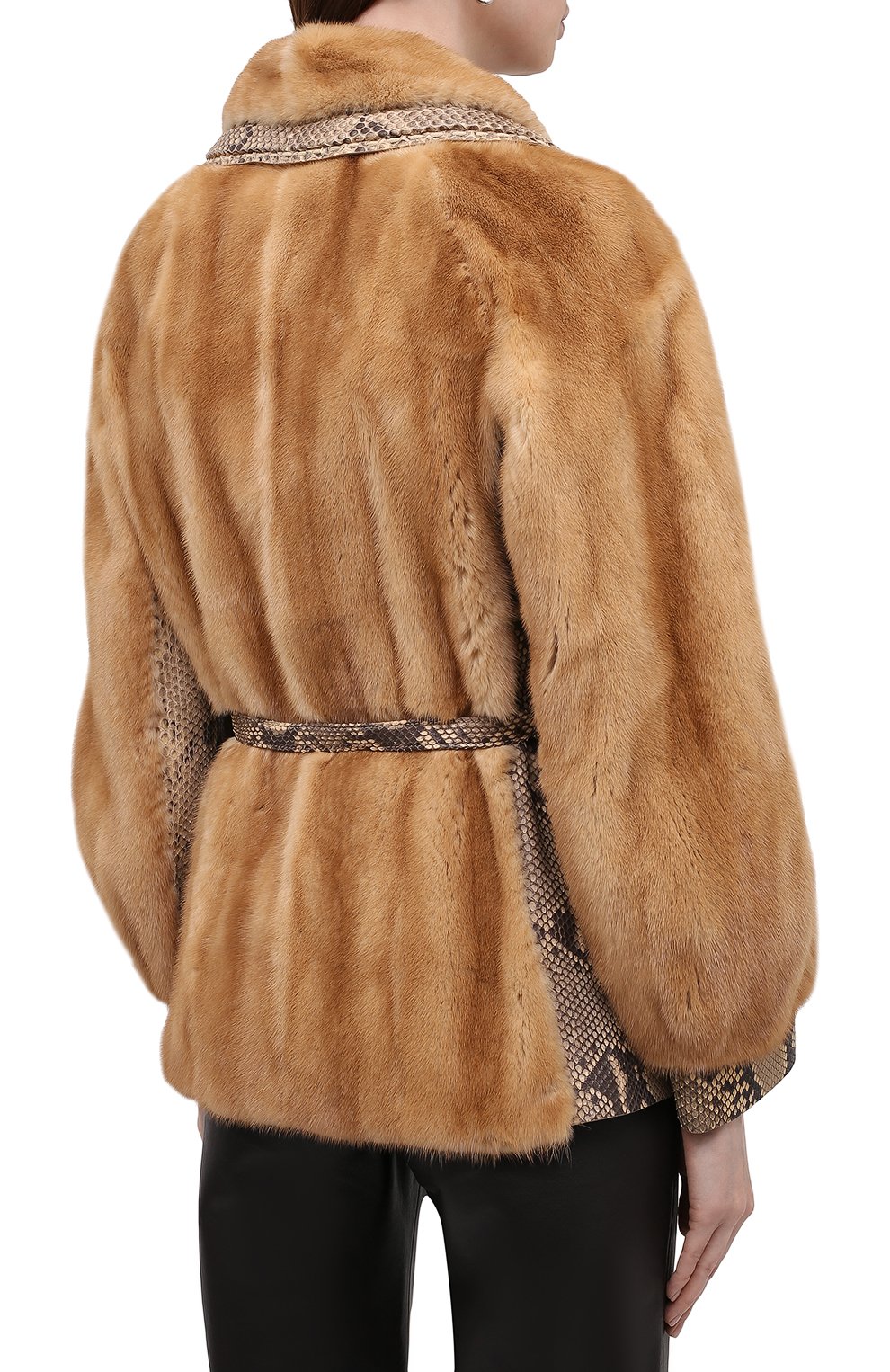 Шуба из норки с отделкой из кожи питона FENDI, арт. FNF75L AH0E/PRET, фото 4