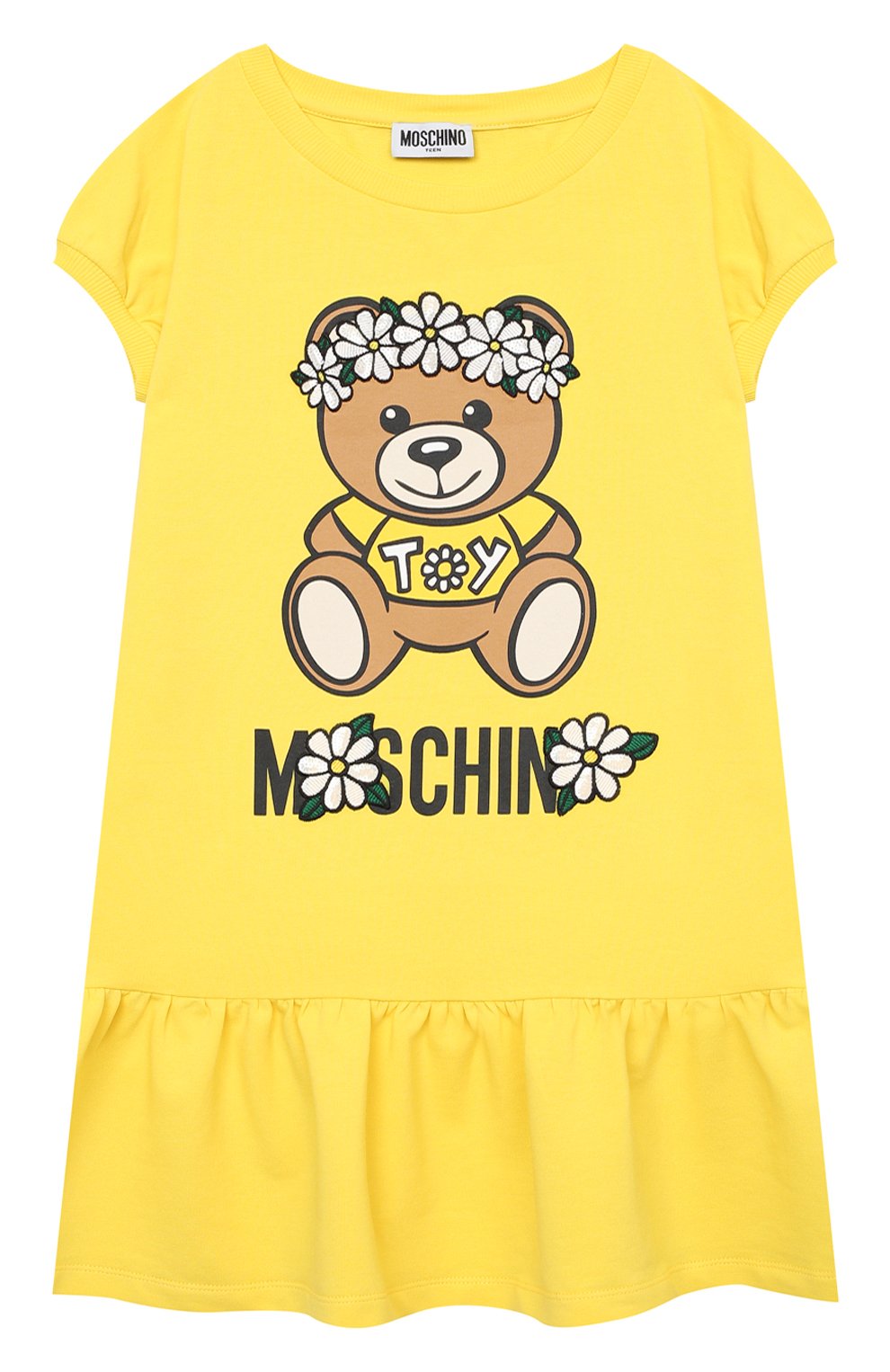 Хлопковое платье MOSCHINO желтого цвета по цене 15050 руб., арт. HBV07E/LDA00/4A-8A, фото 1 Хлопковое платье MOSCHINO, арт. HBV07E/LDA00/4A-8A, фото 1