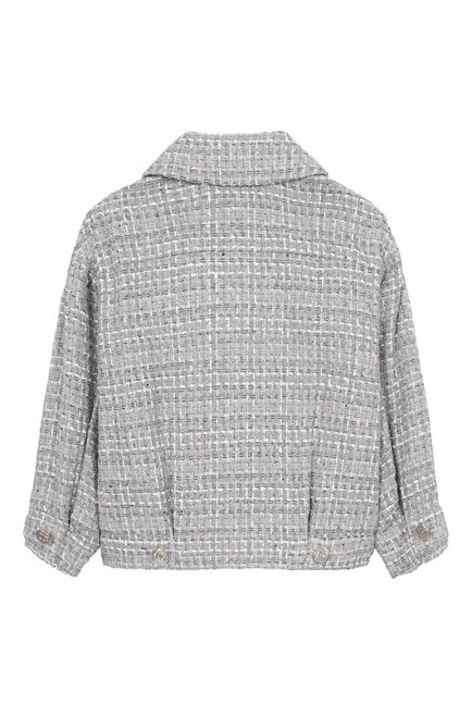 Детский жакет DOLCE & GABBANA светло-серого цвета, арт. L52B02/FQ0AB/8-14 | Фото 2 (Материал подклада: Вискоза; Материал сплава: Проставлено; Рукава: Длинные; Драгоценные камни: Проставлено)