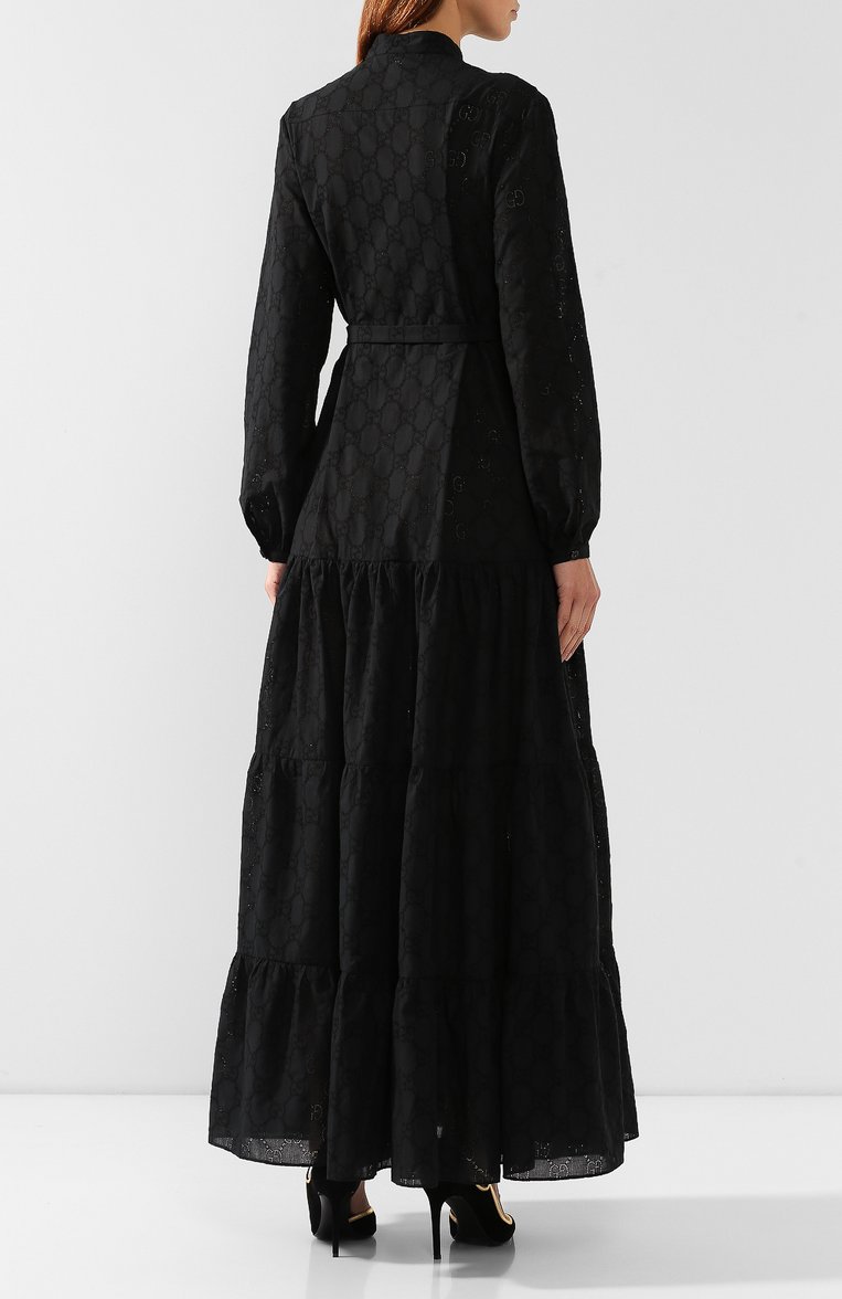 Женское хлопковое платье GUCCI черного цвета, арт. 569021/ZABI8 | Фото 4 (Длина Ж (юбки, платья, шорты): Макси; Статус проверки: Проверена категория; Материал внешний: Хлопок; Рукава: Длинные; Случай: Повседневный; Женское Кросс-КТ: Платье-одежда; Материал сплава: Проставлено; Ювелирные украшения: Назначено; Драгоценные камни: Проставлено)