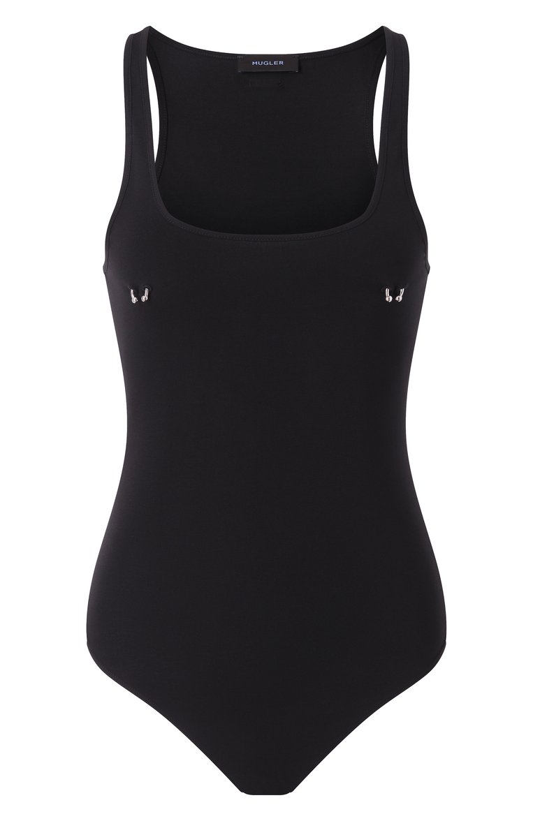Женское хлопковое боди MUGLER черного цвета, арт. 25P3B002736017 | Фото 1 (Материал внешний: Хлопок; Кросс-КТ: Трикотаж; Рукава: На бретелях; Стили: Кэжуэл; Женское Кросс-КТ: Боди-одежда)