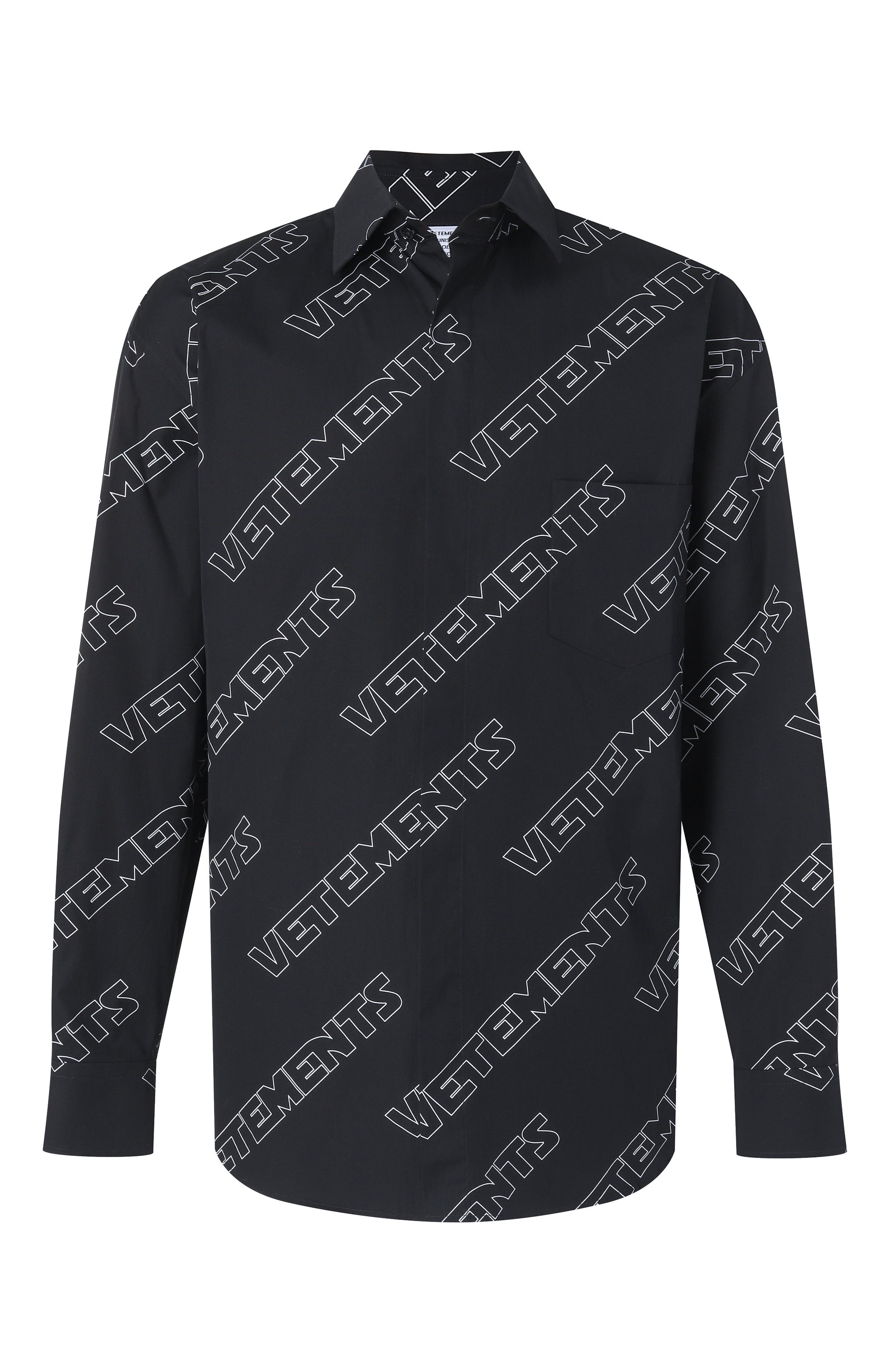 Хлопковая рубашка VETEMENTS черного цвета по цене 99500 руб., арт. UE54SH300B, фото 1 Хлопковая рубашка VETEMENTS, арт. UE54SH300B, фото 1