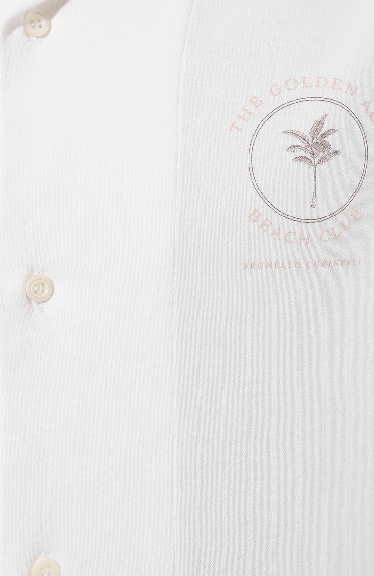 Мужская хлопковая рубашка BRUNELLO CUCINELLI белого цвета, арт. ML8240614P | Фото 5 (Материал внешний: Хлопок; Драгоценные камни: Проставлено; Рукава: Короткие; Материал спла�ва: Проставлено; Длина (для топов): Стандартные; Принт: Однотонные; Воротник: Отложной; Случай: Повседневный; Стили: Кэжуэл)
