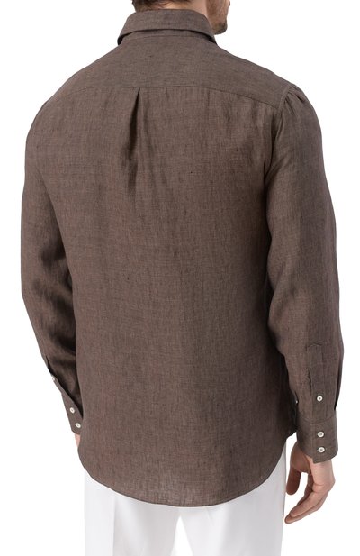 Льняная рубашка BRUNELLO CUCINELLI темно-коричневого цвета по цене 74600 руб., арт. MM6950028, фото 4 Льняная рубашка BRUNELLO CUCINELLI, арт. MM6950028, фото 4
