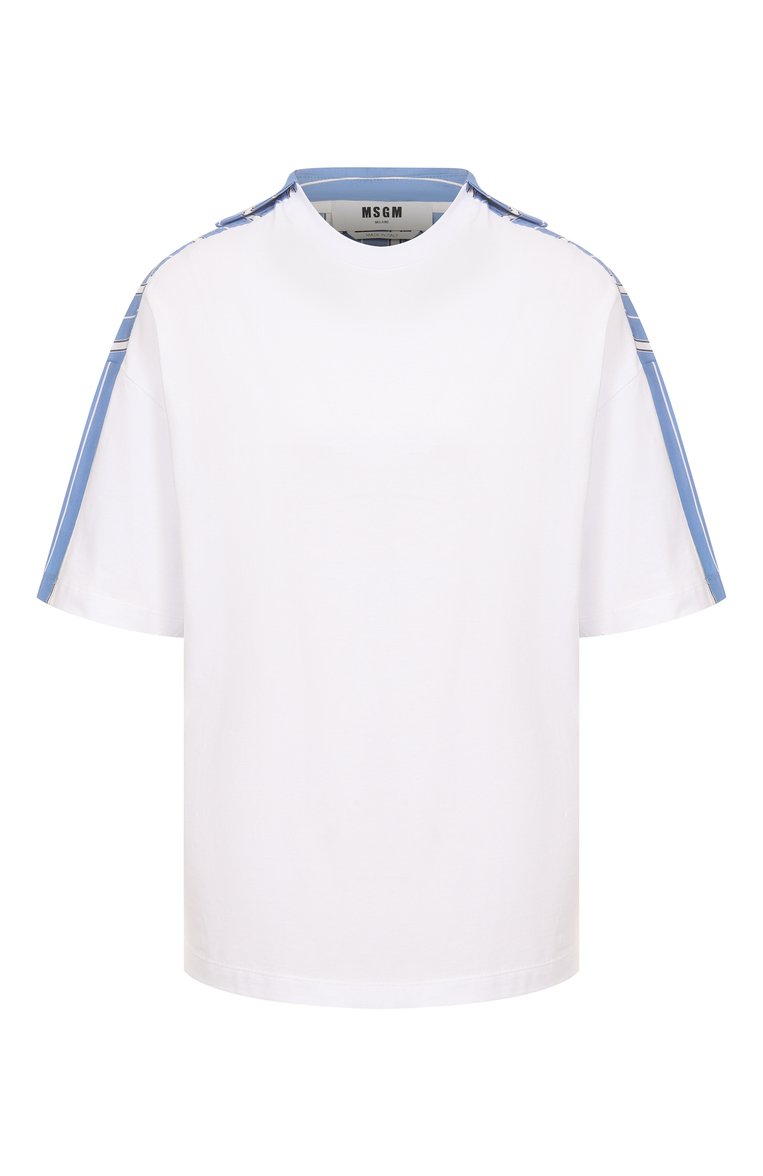 Женская хлопковая футболка MSGM белого цвета, арт. 3841MDM125/257002 | Фото 1 (Длина (для топов): Удлиненные; Материал внешний: Хлопок; Рукава: 3/4; Принт: С принтом; Стили: Кэжуэл)