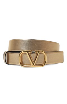 Женский двусторонний ремень vlogo signature VALENTINO золотого цвета, арт. 5W2T0T15/ZTP | Фото 1 (Материал: Натуральная кожа; Нос: Не проставлено; Кросс-КТ: Тонкие)