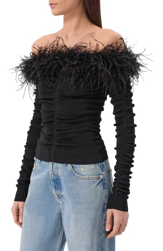 Топ с отделкой перьями self-portrait RS26011TB Чёрный  RS26011TB Фото 3