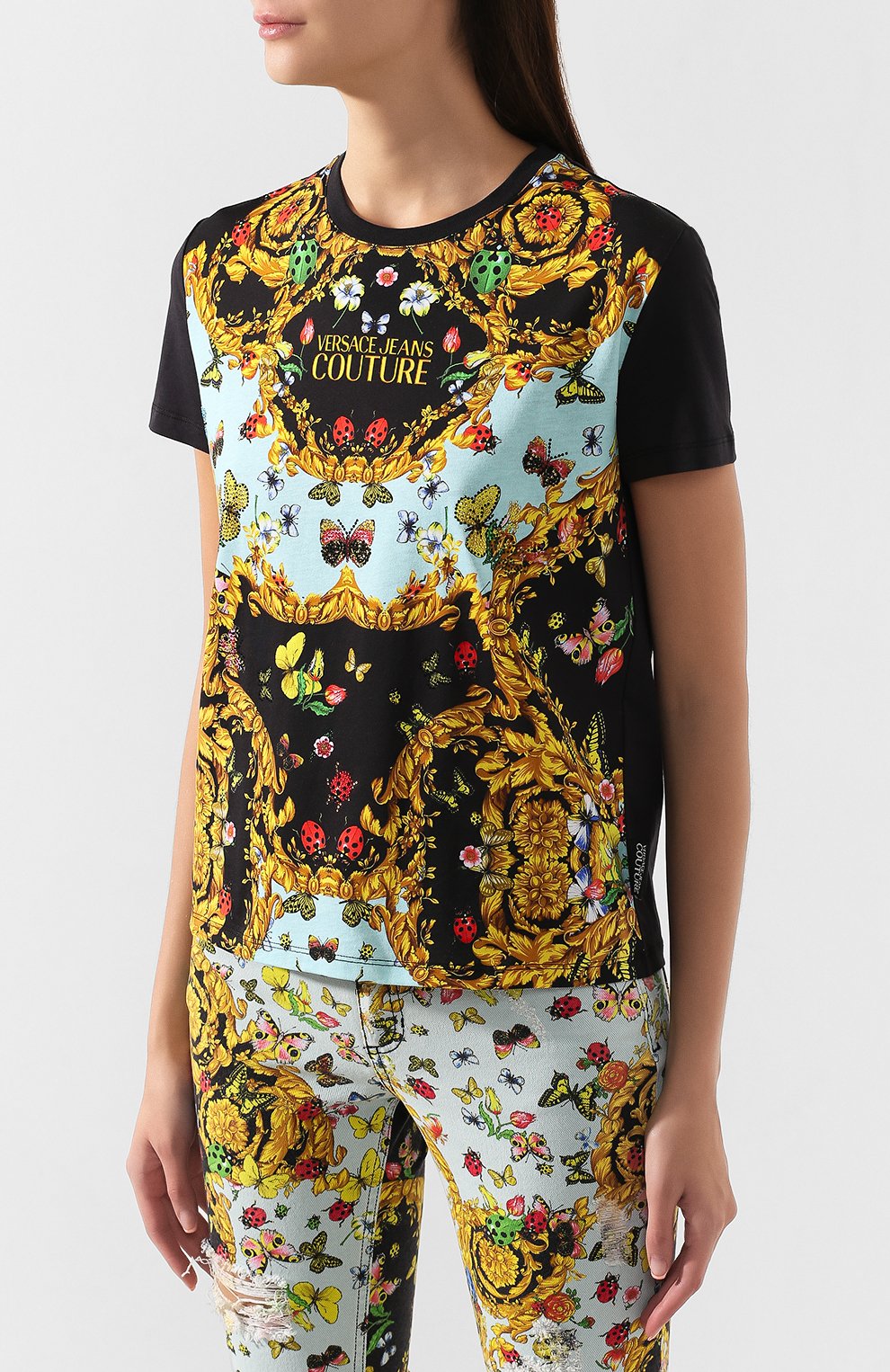 Хлопковая футболка VERSACE JEANS COUTURE разноцветного цвета по цене 16150 руб., арт. B2HUA7EP-UDP613 53/36242, фото 3 Хлопковая футболка VERSACE JEANS COUTURE, арт. B2HUA7EP-UDP613 53/36242, фото 3