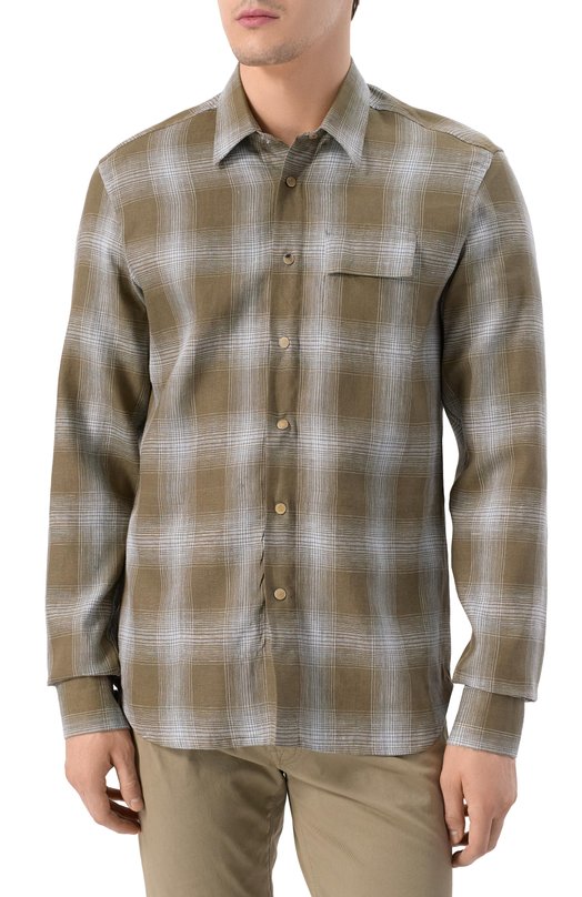 Льняная рубашка Kiton UMCBUBAH0926406_5XL-8XL Хаки  UMCBUBAH0926406_5XL-8XL Фото 3