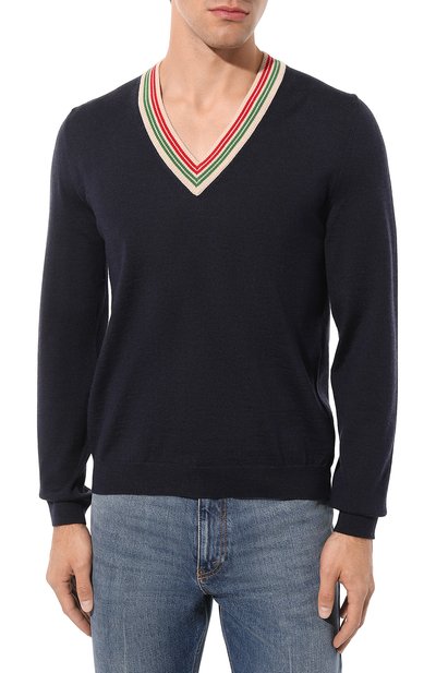 Шерстяной пуловер GUCCI темно-синего цвета по цене 93600 руб., арт. 599917 XKA5C, фото 3 Шерстяной пуловер GUCCI, арт. 599917 XKA5C, фото 3