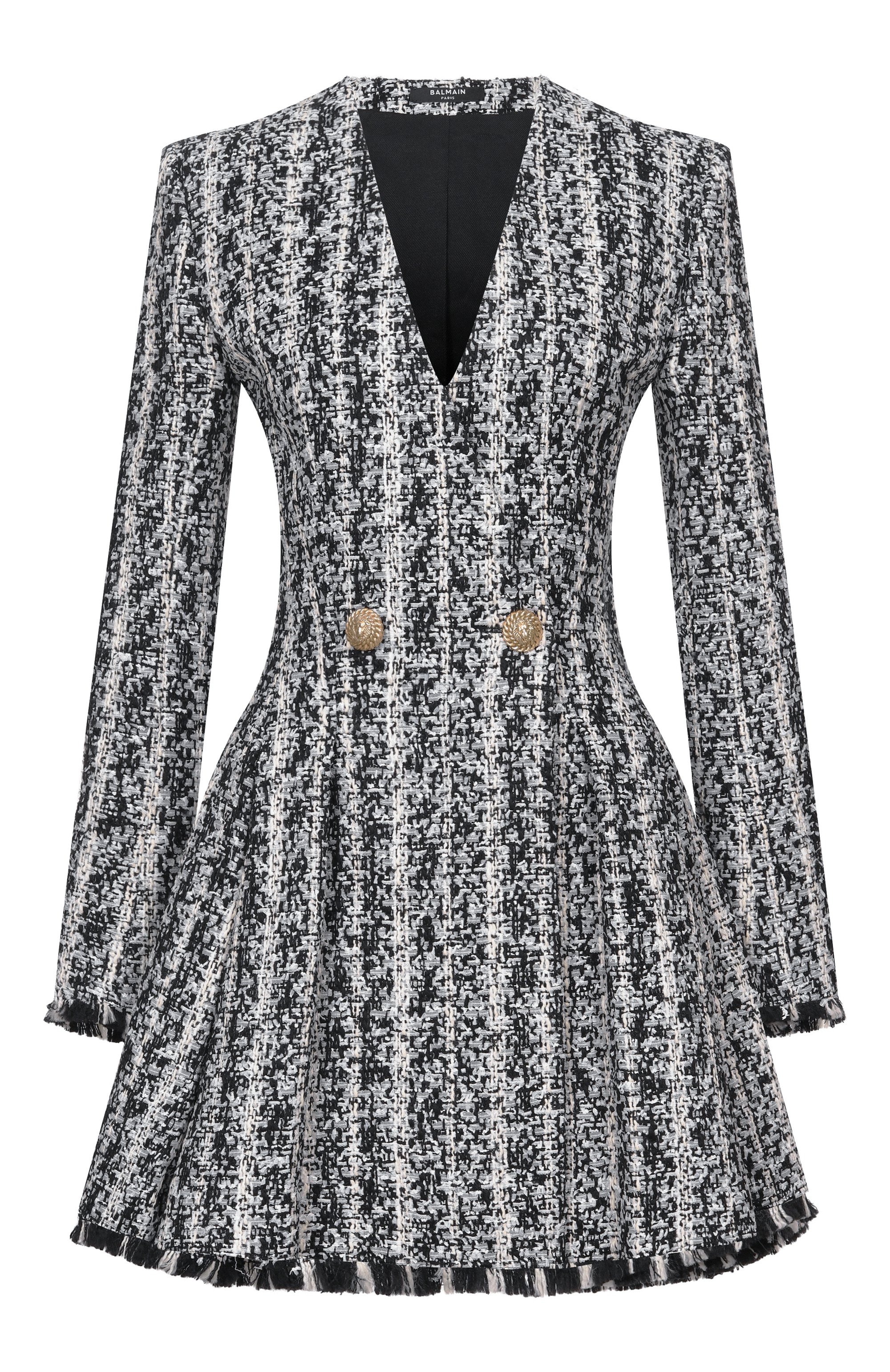 Твидовое платье BALMAIN черно-белого цвета по цене 342000 руб., арт. HF1R9463/XM15, фото 1 Твидовое платье BALMAIN, арт. HF1R9463/XM15, фото 1