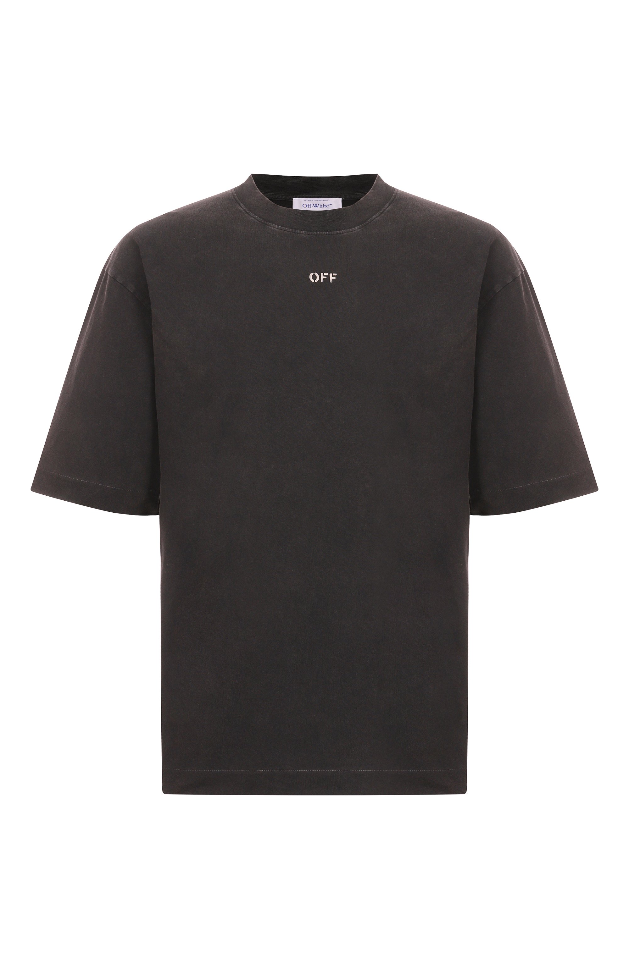 Хлопковая футболка OFF-WHITE темно-серого цвета по цене 59700 руб., арт. 0MAA120S25JER00I, фото 1 Хлопковая футболка OFF-WHITE, арт. 0MAA120S25JER00I, фото 1