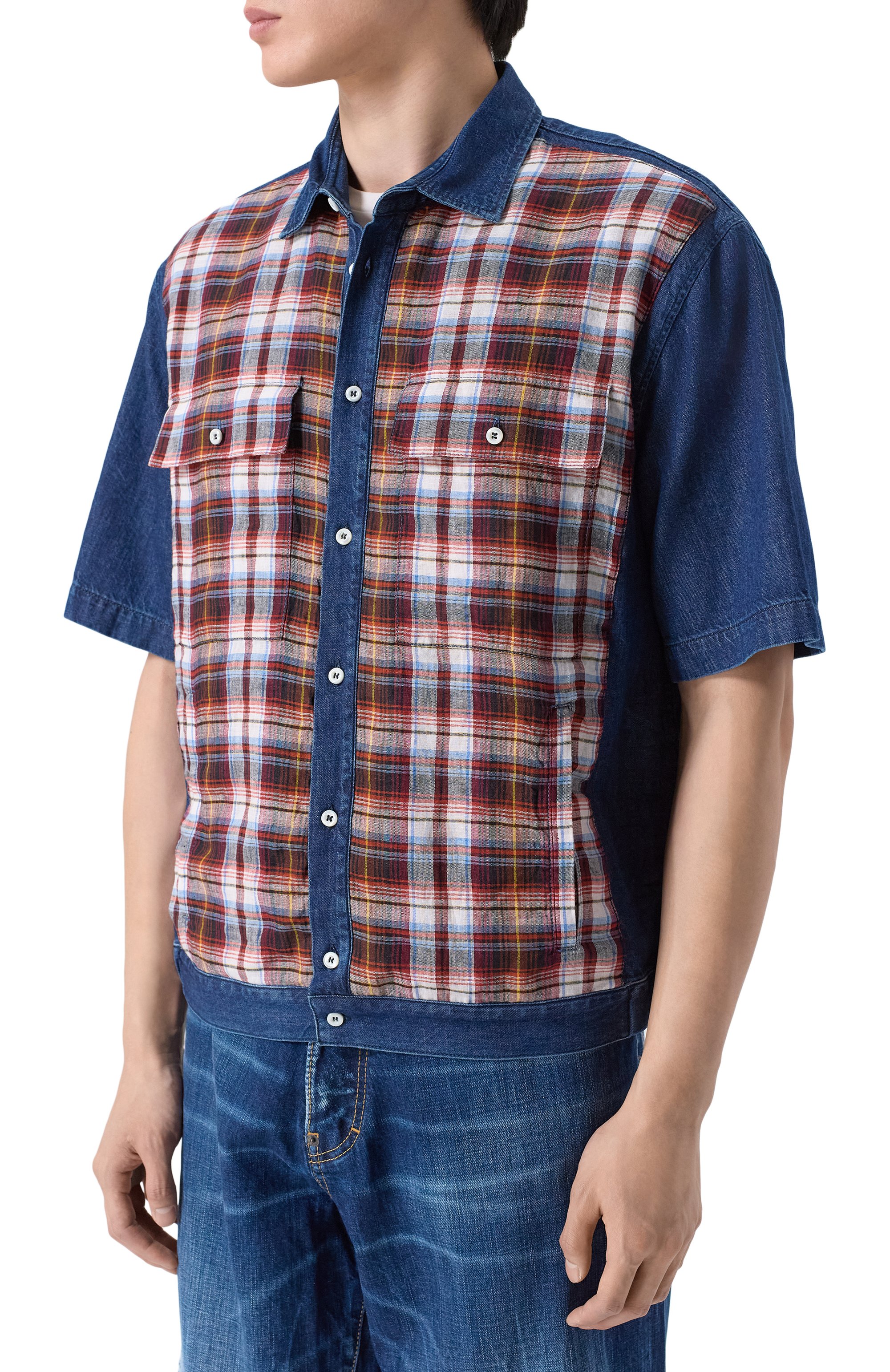 Льняная рубашка DSQUARED2 темно-синего цвета по цене 69950 руб., арт. S74DM1007/D35423, фото 3 Льняная рубашка DSQUARED2, арт. S74DM1007/D35423, фото 3