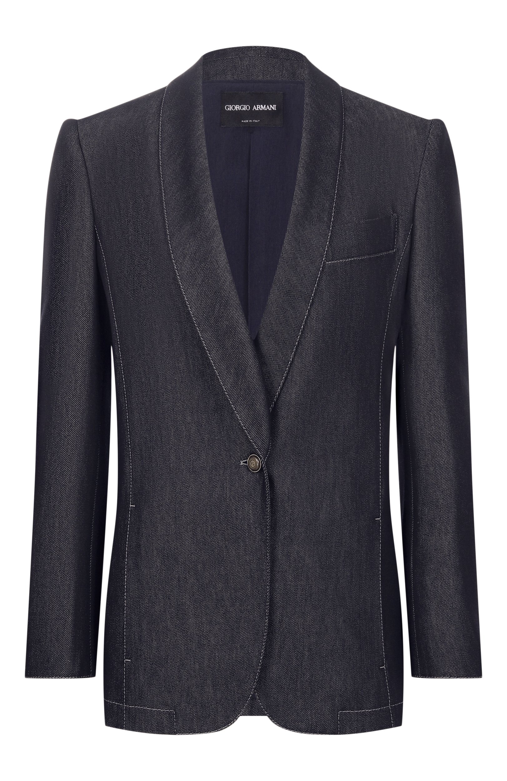 Джинсовый жакет GIORGIO ARMANI темно-синего цвета по цене 358000 руб., арт. GW003505/TE23261, фото 1 Джинсовый жакет GIORGIO ARMANI, арт. GW003505/TE23261, фото 1