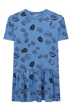 Детское хлопковое платье KENZO синего цвета, арт. K60217/6-12 | Фото 1 (Материал внешний: Хлопок; Рукава: Короткие; Случай: Повседневный; Девочки Кросс-КТ: Платье-одежда)