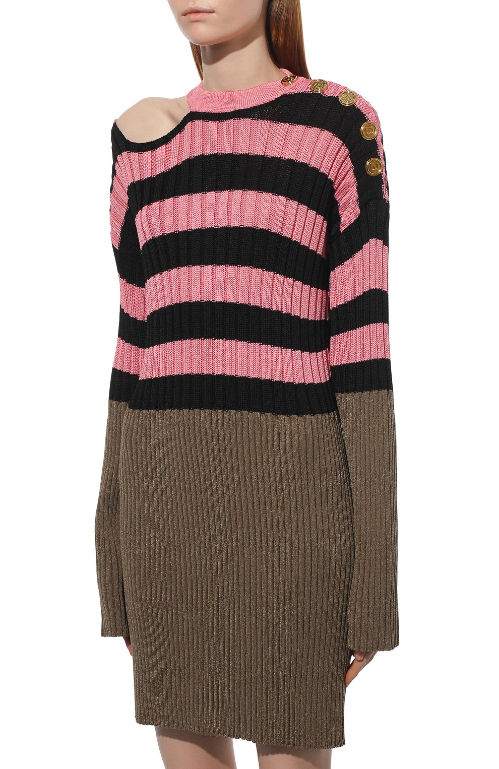 Платье из вискозы BALMAIN хаки цвета по цене 214500 руб., арт. XF1RF020/KB20, фото 3 Платье из вискозы BALMAIN, арт. XF1RF020/KB20, фото 3